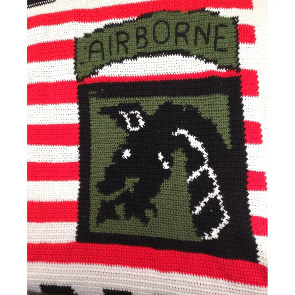 US Army‎ 82nd Airborne Veteran Blanket Quilt Crochet Flag Handmade 63